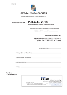 P.R.G.C. 2014 Aggiornamento Quadro Del Dissesto Pai