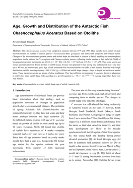 Age, Growth and Distribution of the Antarctic Fish Chaenocephalus Aceratus Based on Otoliths