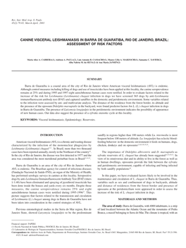 Canine Visceral Leishmaniasis in Barra De Guaratiba, Rio De Janeiro, Brazil: Assessment of Risk Factors