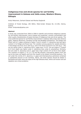 Indigenous Tree and Shrub Species for Soil Fertility Improvement in Galessa and Jeldu Areas, Western Shewa, Ethiopia