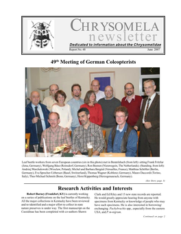 Newsletter Dedicated to Information About the Chrysomelidae Report No