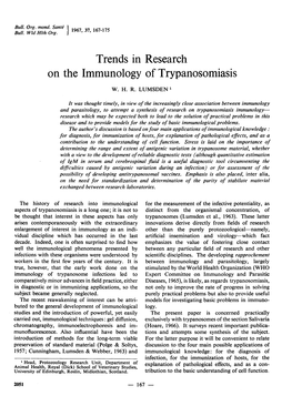 On the Immunology of Trypanosomiasis