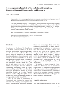 A Zoogeographical Analysis of the Scale Insect (Hemiptera, Coccoidea) Fauna of Fennoscandia and Denmark