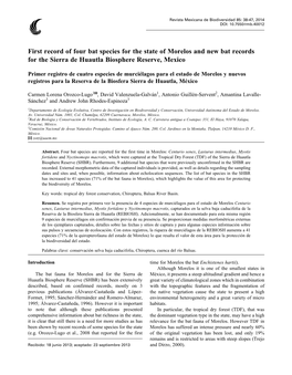 First Record of Four Bat Species for the State of Morelos and New Bat Records for the Sierra De Huautla Biosphere Reserve, Mexico