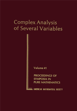 Complex Analysis of Several Variables, Volume 41