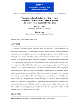 The Economics of Major Sporting Events: the Case of the Barcelona Olympic Games