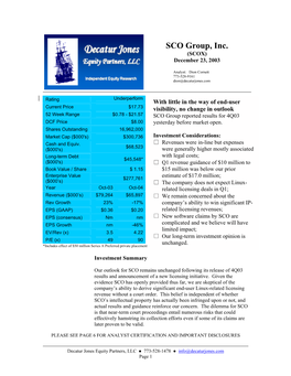 SCO Group, Inc. (SCOX) December 23, 2003