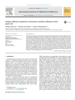 Unique Adhesive Properties of Pressure Sensitive Adhesives from Plant Oils