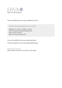 Airborne Chemical Sensing with Mobile Robots Sensors, 6(11): 1616-1678