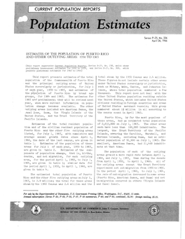 Estimates of the Population of Puerto Rico and Other Outlying Areas: 1950 to 1965