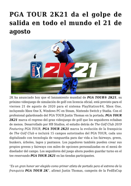 PGA TOUR 2K21 Da El Golpe De Salida En Todo El Mundo El 21 De Agosto