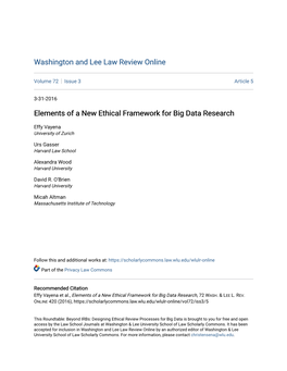 Elements of a New Ethical Framework for Big Data Research