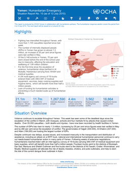 OCHA Yemen Humanitarian Emergency Situation