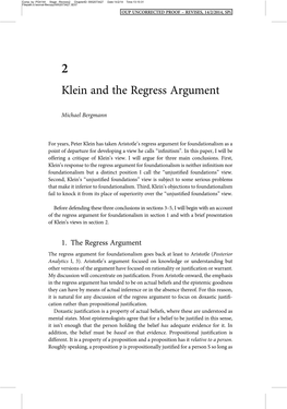 Klein and the Regress Argument