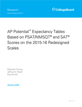 AP Potential Expectancy Tables Based on PSAT/NMSQT and SAT Scores on the 2016-16 Redesigned Scales