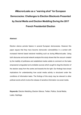 Challenges to Election Blackouts Presented by Social Media and El