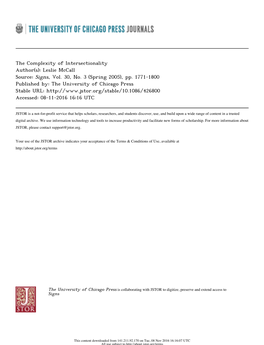 The Complexity of Intersectionality Author(S): Leslie Mccall Source: Signs, Vol