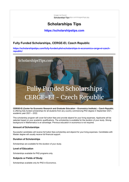 Fully Funded Scholarships, CERGE-EI, Czech Republic Republic