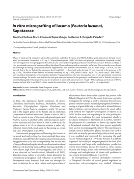 In Vitro Micrografting of Lucumo (Pouteria Lucuma), Sapotaceae