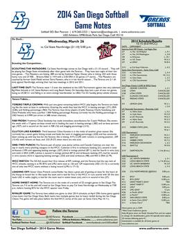 2014 San Diego Softball Game Notes