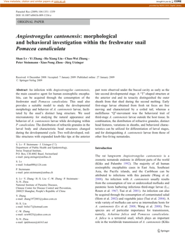 Angiostrongylus Cantonensis: Morphological and Behavioral Investigation Within the Freshwater Snail Pomacea Canaliculata