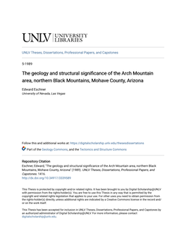 The Geology and Structural Significance of the Arch Mountain Area, Northern Black Mountains, Mohave County, Arizona