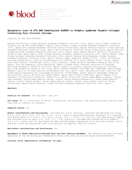 Epigenetic Loss of M a RNA Demethylase ALKBH3 in Hodgkin