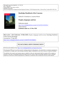 Routledge Handbook of the Caucasus Peoples, Languages and Lore