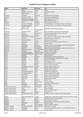 Quiltnsw Library Catalogue by Subject