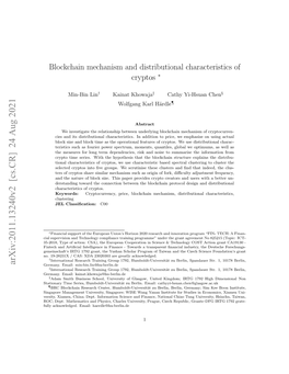 Blockchain Mechanism and Distributional Characteristics of Cryptos ∗