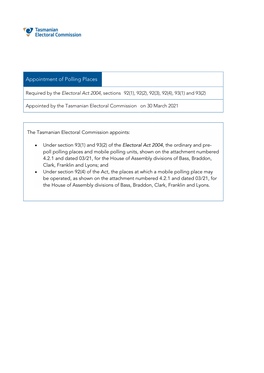 Appointment of Polling Places