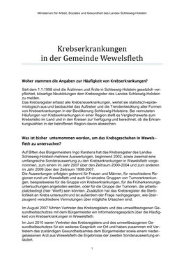 Krebserkrankungen in Der Gemeinde Wewelsfleth