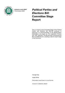Political Parties and Elections Bill: Committee Stage Report
