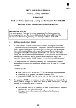 Perth and Kinross Community Learning and Development Plan 2015-2018