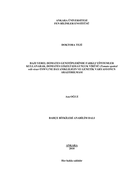 Ankara Üniversitesi Fen Bilimler Enstitüsü Doktora Tezi Bazi Yerel Domates Genotiplerinde Farkli Yöntemler Kullanar