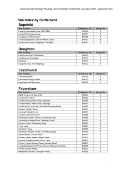 Site Index by Settlement Bapchild Boughton Eastchurch Faversham