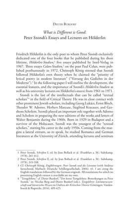 Peter Szondi's Essays and Lectures on Hölderlin