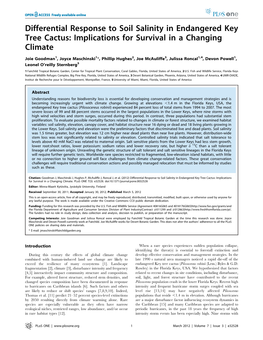 Differential Response to Soil Salinity in Endangered Key Tree Cactus: Implications for Survival in a Changing Climate