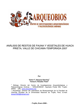 Análisis De Restos De Fauna Y Vegetales De Huaca Prieta