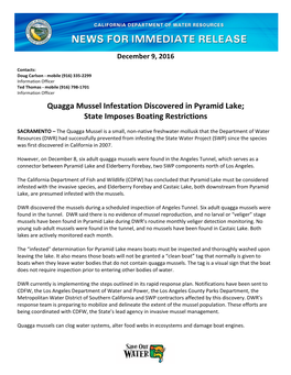 Quagga Mussel Infestation Discovered in Pyramid Lake; State Imposes Boating Restrictions