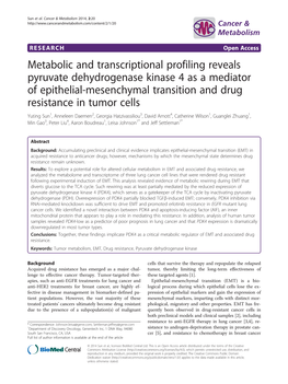 Metabolic and Transcriptional Profiling Reveals Pyruvate Dehydrogenase