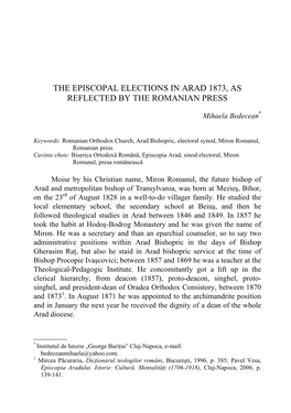 The Episcopal Elections in Arad 1873, As Reflected by the Romanian Press