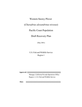 Draft Recovery Plan for the Western Snowy Plover, Pacific Coast
