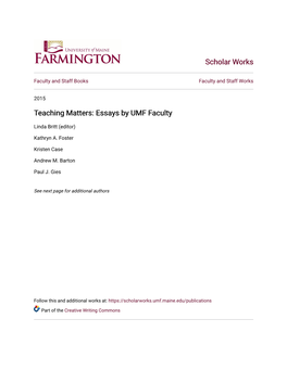 Teaching Matters: Essays by UMF Faculty