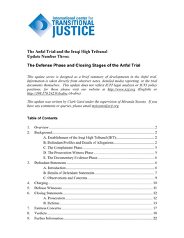 The Anfal Trial and the Iraqi High Tribunal Update Number Three