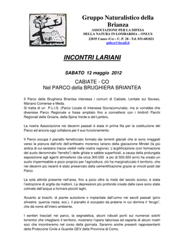 Gruppo Naturalistico Della Brianza INCONTRI LARIANI