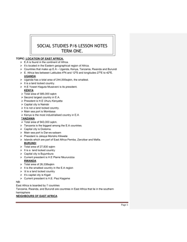 Social Studies P/6 Lesson Notes Term One