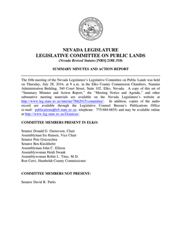 NEVADA LEGISLATURE LEGISLATIVE COMMITTEE on PUBLIC LANDS (Nevada Revised Statutes [NRS] 218E.510)