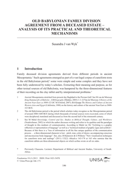 Old Babylonian Family Division Agreement from a Deceased Estate – Analysis of Its Practical and Theoretical Mechanisms