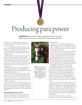 Producing Para Power Leslie Bliss Finds out How the Para-Equestrian Horses That Make Britain Such a Force to Be Reckoned With